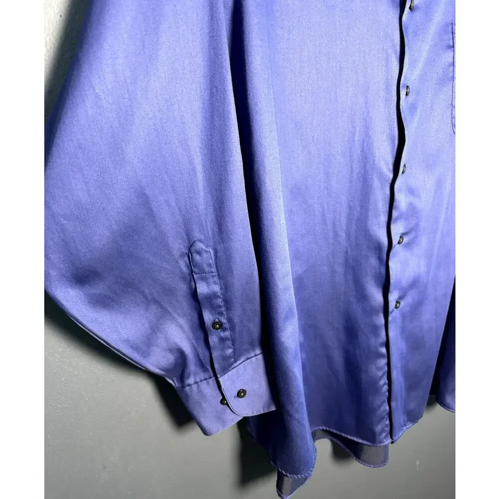 Geoffrey Beene Royal Blue Sateen Stiff Collar Long Sleeve Button Down Shirt XXL - Picture 4 of 10